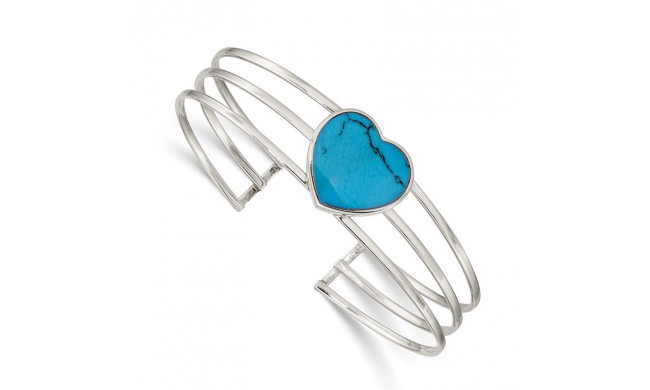 Quality Gold Sterling Silver Simulated Turquoise Heart Cuff Bangle Bracelet - QB385