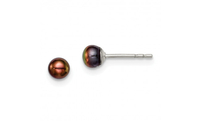 Quality Gold Sterling Silver 3-4mm Black FW Cultured Button Pearl Stud Earrings - QE12667