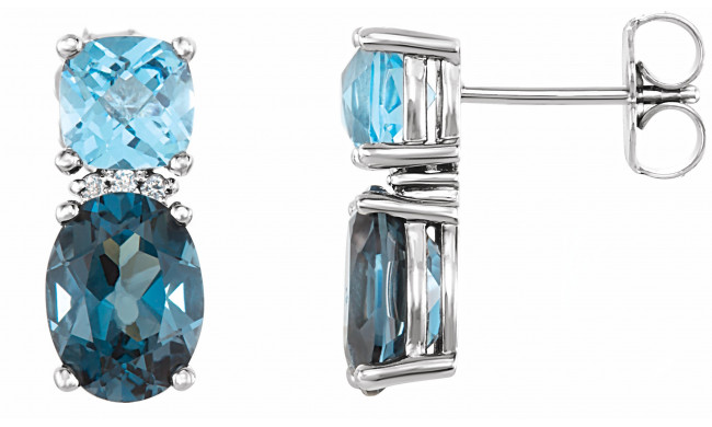 14K White London Blue Topaz, Swiss Blue Topaz & .01 CTW Diamond Earrings - 86308604P