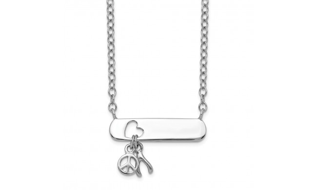 Quality Gold Sterling Silver Open Cut Heart in Bar Wishbone Peace Sign Dangle Necklace - QG5172-17.5