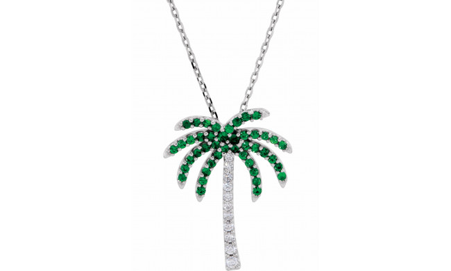 14K White Tsavorite Garnet & .08 CTW Diamond 16 Necklace - 61379844020P