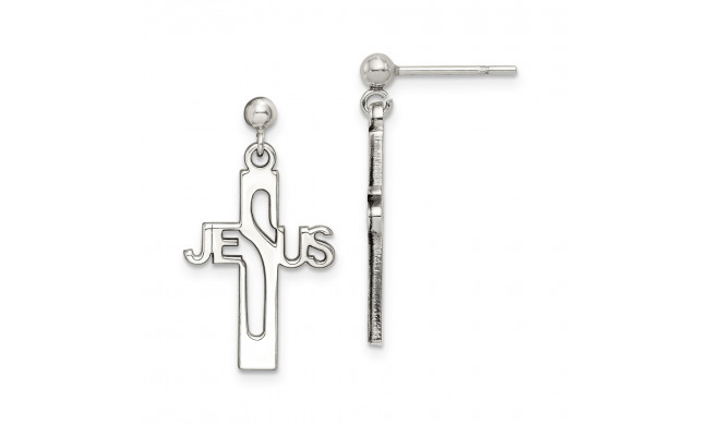 Quality Gold Sterling Silver Rhodium-plated Jesus Cross Post Dangle Earrings - QE12979