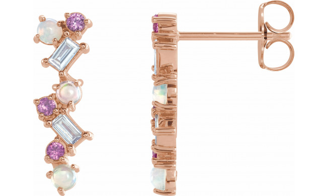 14K Rose Ethiopian Opal, Pink Sapphire & 1/10 CTW Diamond Scattered Bar Earrings - 87048609P