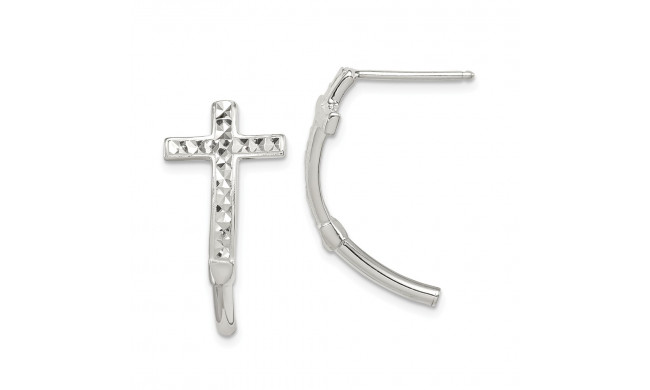 Quality Gold Sterling Silver Diamond Cut Cross J Hoop Earrings - QE13507