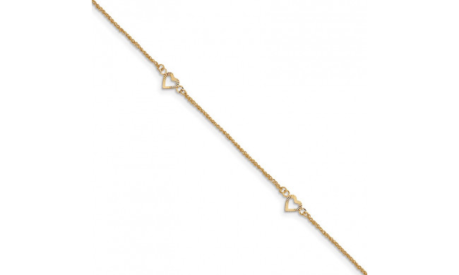 Quality Gold 14k Diamond-cut Hearts with 9in Anklet - ANK218-10
