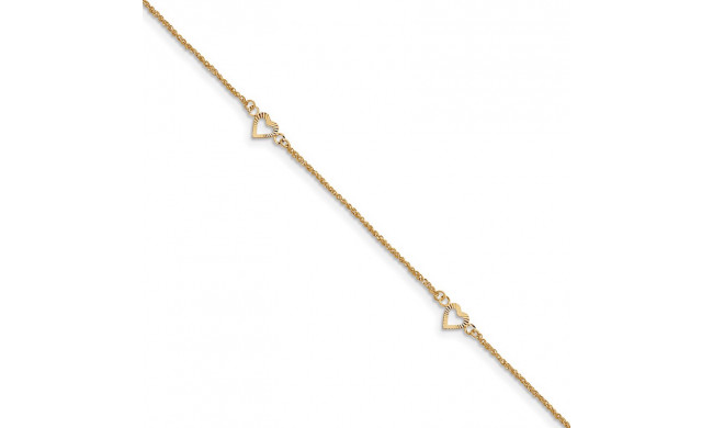 Quality Gold 14k Diamond-cut Hearts with 9in Anklet - ANK218-10