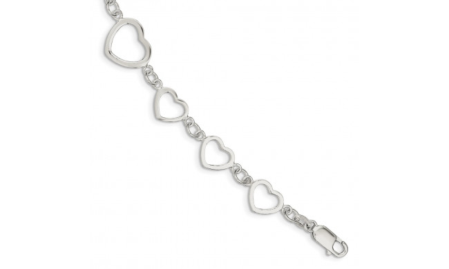 Quality Gold Sterling Silver Polished Heart Fancy Link Bracelet - QG3100-7.5