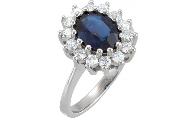 14K White 9 x 7 mm Oval Blue Sapphire & 1/2 CTW Diamond Halo-Style Ring - 6837742838P