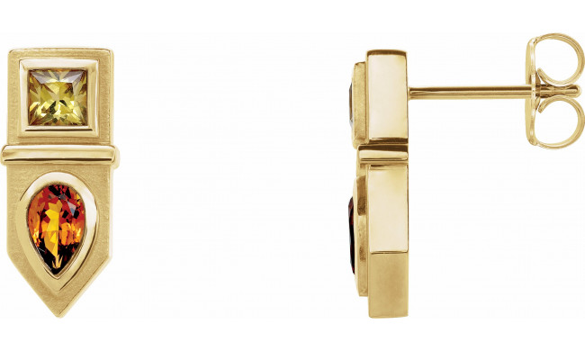 14K Yellow Multi-Gemstone Geometric Bar Drop Earrings - 87039605P