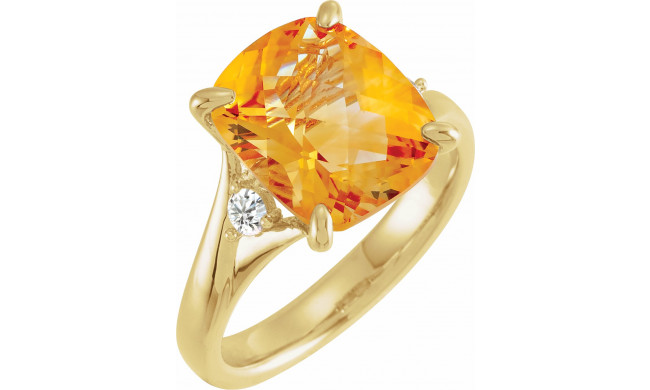 14K Yellow Checkerboard Citrine & 1/6 CTW Diamond Ring - 6631260001P