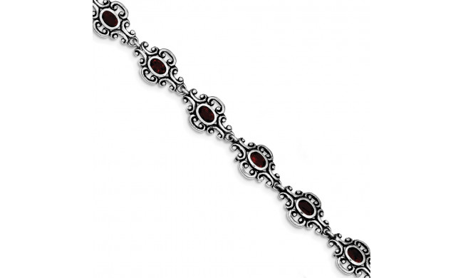 Quality Gold Sterling Silver Rhodium Plated Antiqued Garnet Bracelet - QX469GA