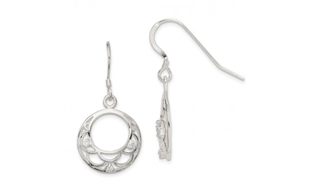 Quality Gold Sterling Silver Dangle with CZ Shepherd Hook Earrings - QE9096