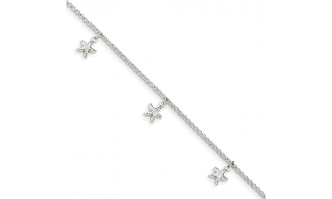 Quality Gold Sterling Silver Starfish Dangles 9 inch Anklet - QG4192-9