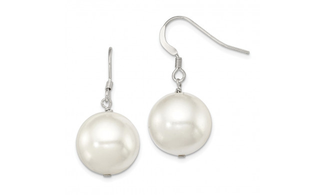 Quality Gold Sterling Silver 14-15mm White Shell Bead Dangle Earrings - QE12789