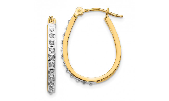 Quality Gold 14k Yellow & Rhodium Diamond Oval Hinged Hoop Earrings - DF146