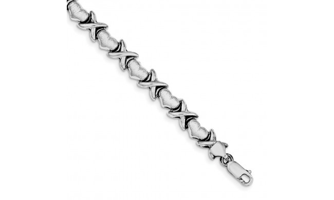 Quality Gold Sterling Silver Rhodium Polished and Brushed X's and Hearts Bracelet - QG3249-7.25