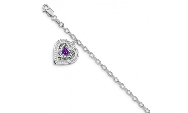 Quality Gold Sterling Silver Rhodium-plated Purple CZ Heart Link Bracelet - QX979CZ