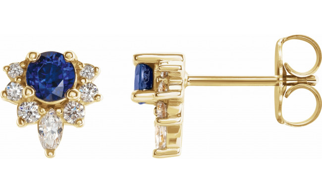 14K Yellow Blue Sapphire & 1/6 CTW Diamond Earrings - 869506030P