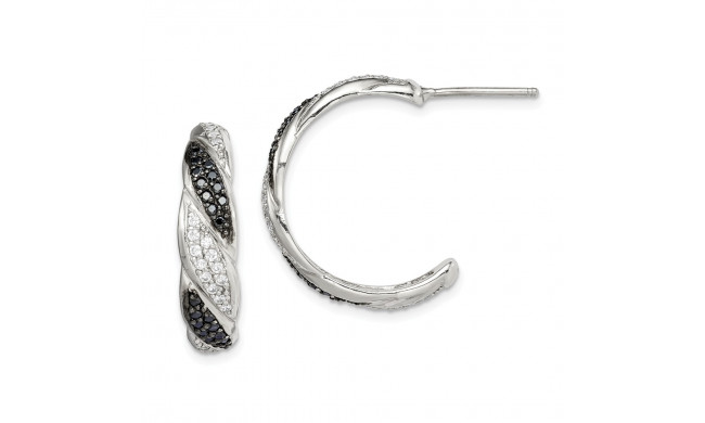 Quality Gold Sterling Silver Black & White CZ J Hoop Stud Earrings - QE14893