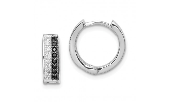 Quality Gold Sterling Silver Rhodium-plated White and Black CZ Hinged Hoop Earrings - QE9255