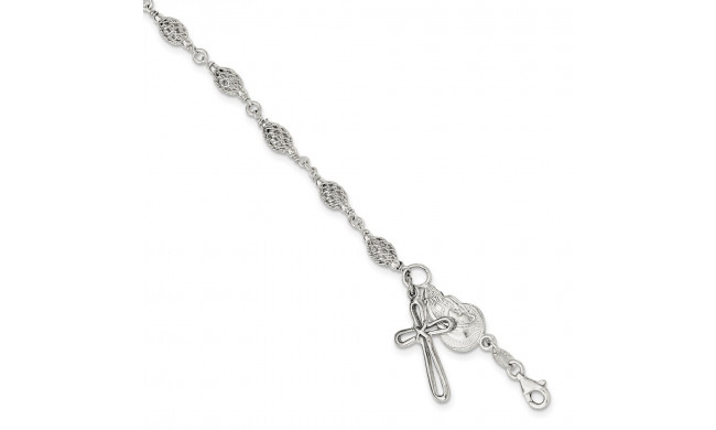 Quality Gold Sterling Silver Polished Fancy Rosary Bracelet - QH5138-7.5