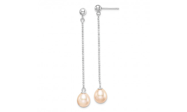 Quality Gold Sterling Silver 7-8mm FWC Pink Pearls Post Dangle Earrings - QE15030