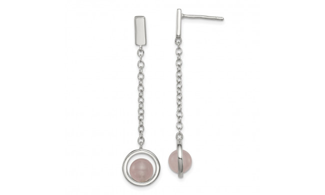 Quality Gold Sterling Silver Pink Quartz Dangle Post Earrings - QE14784