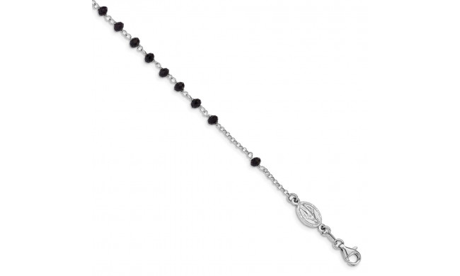 Quality Gold Sterling Silver Beaded Cross & Mary with 1.25in .ext Bracelet - QG4834-6.75