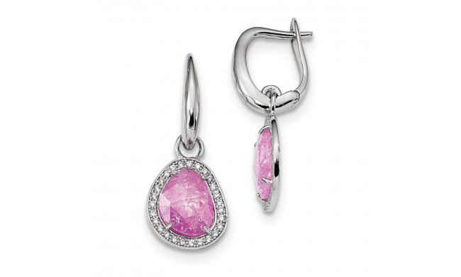 Quality Gold Sterling Silver Rhodium-plated Pink Ice CZ Dangle Earrings - QE13988