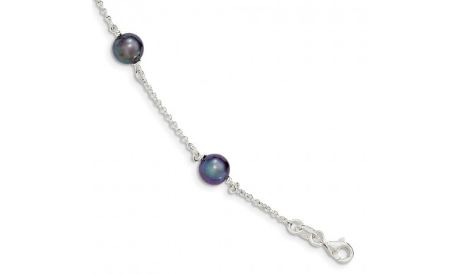 Quality Gold Sterling Silver Black Freshwater Cultured Pearl Bracelet - QG2999-7.25