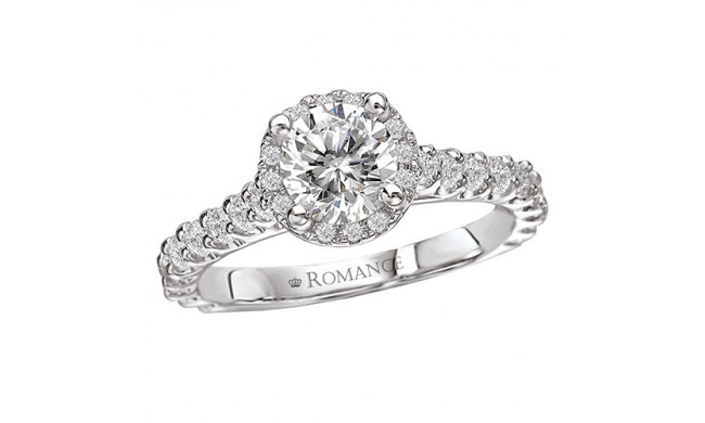 Romance 18k White Gold Round Halo Semi-Mount Diamond Engagement Ring