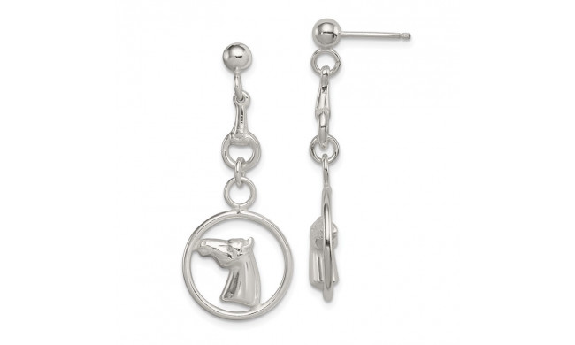 Quality Gold Sterling Silver Horse Circle Dangle Post Earrings - QE4754