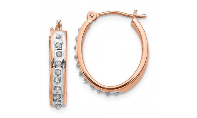 Quality Gold 14k Rose Gold Diamond Fascination Oval Hinged Hoop Earrings - DF276