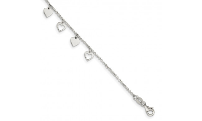 Quality Gold Sterling Silver   Hearts Bracelet - QG2352-7.5