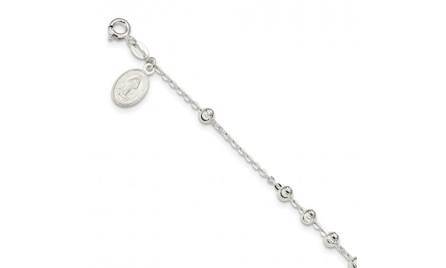 Quality Gold Sterling Silver Polished &  Beaded Miraculous Medal 7.5in Bracelet - QG4254-7.5