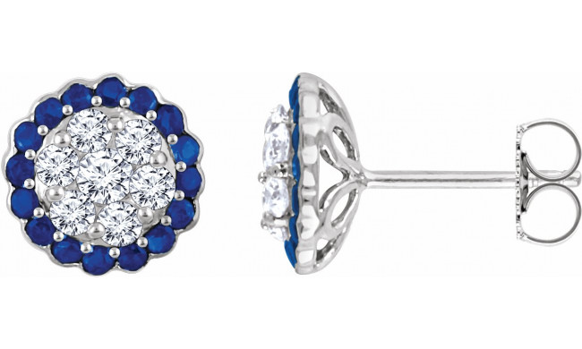 14K White Blue Sapphire & 5/8 CTW Diamond Earrings - 65194860002P