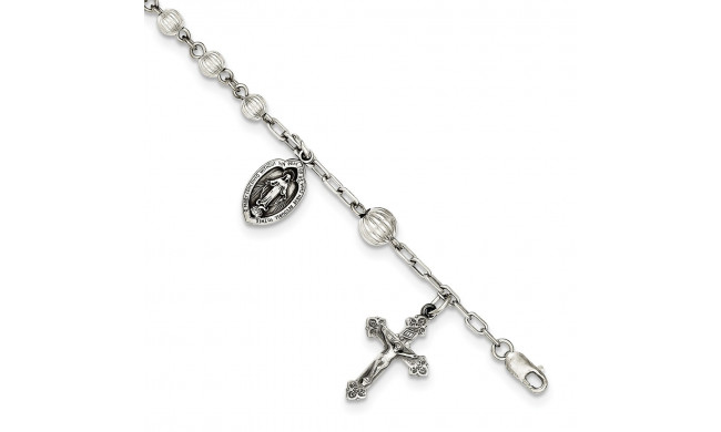 Quality Gold Sterling Silver Rosary Bracelet   Rnd.Fluted Beads - QH982-7