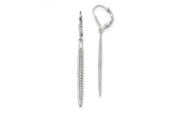 Quality Gold Sterling Silver Rhodium-plated Polished CZ Bar Leverback Dangle Earrings - QE13791