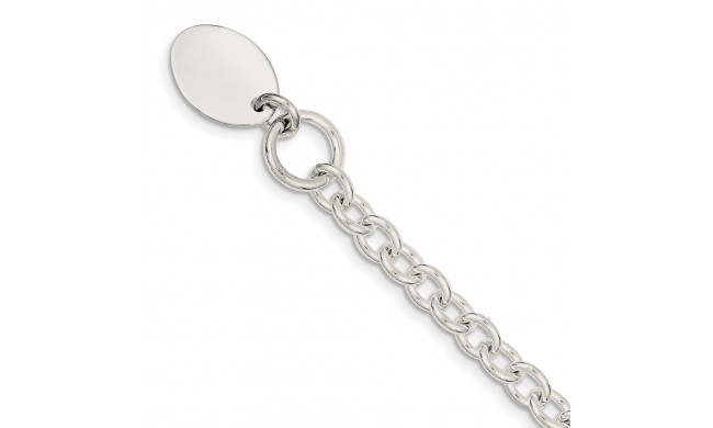 Quality Gold Sterling Silver Engraveable Oval Disc on Fancy Link Bracelet - QH302-7.5