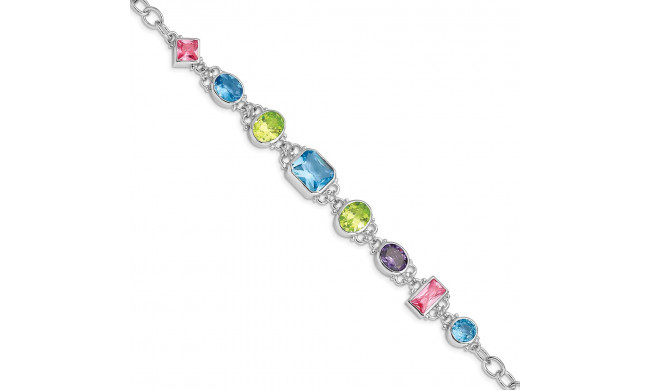 Quality Gold Sterling Silver Rhodium Plated 7.5inch Multicolored CZ Bracelet - QX680CZ