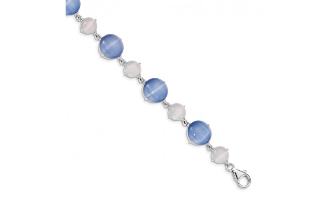 Quality Gold Sterling Silver Rhodium-plated Created Blue Cat's Eye Bracelet - QG4958-7