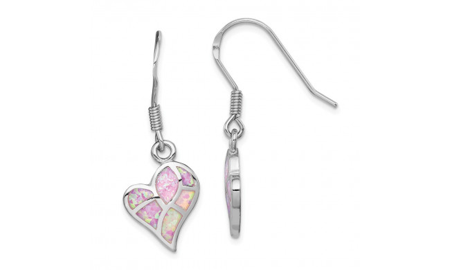 Quality Gold Sterling Silver Rhodium-plated  Pink Opal Inlay Heart Dangle Earring - QE14077