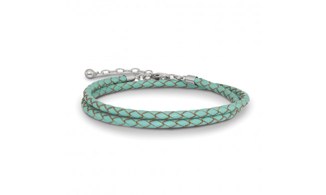 Quality Gold Sterling Silver Reflections Teal Leather 14in  2in ext Choker Bracelet - QRS4049TEAL-14