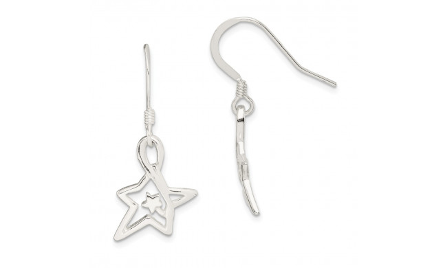 Quality Gold Sterling Silver Polished Diamond-cut Star Dangle Earrings - QE11916