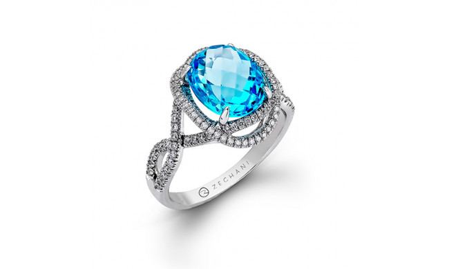 Zeghani 14k White Gold Diamond & Topaz Engagement Ring