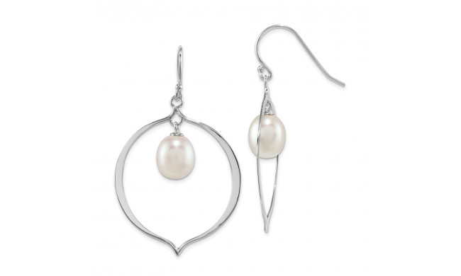 Quality Gold Sterling Silver 8-9mm White Rice FWC Pearl Polished Dangle Earrings - QE13905