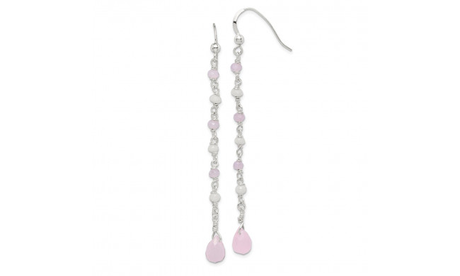 Quality Gold Sterling Silver Pink and White Glass Dangle Earrings - QE14869