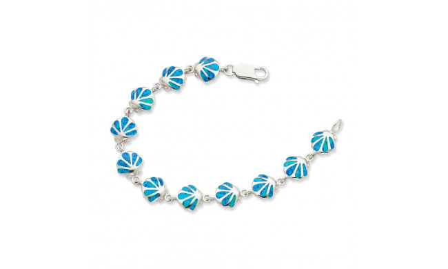 Quality Gold Sterling Silver 7in  Blue Opal Inlay Shell Bracelet - QG3112-7
