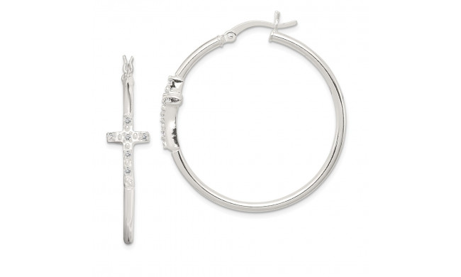 Quality Gold Sterling Silver  CZ Cross Hoop Earrings - QE13207
