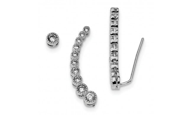 Quality Gold Sterling Silver Rhodium-plated CZ 1 Ear Climber & 1 Stud Earrings - QE13770